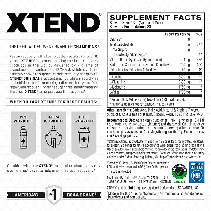 Xtend BCAA 7g - | Sugar-Free Intra Workout Supplement | 30 Servings ( Fruit Punch )